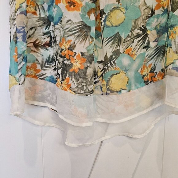 Daniel Rainn Sheer Green Floral Fairycore Boho V-Neck Tunic Tank, size medium - Picture 2 of 8